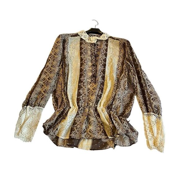 Sportmax Women’s Brown Lace Neckline Sleeves Fancy Blouse Top Size 8 Business - Picture 1 of 7